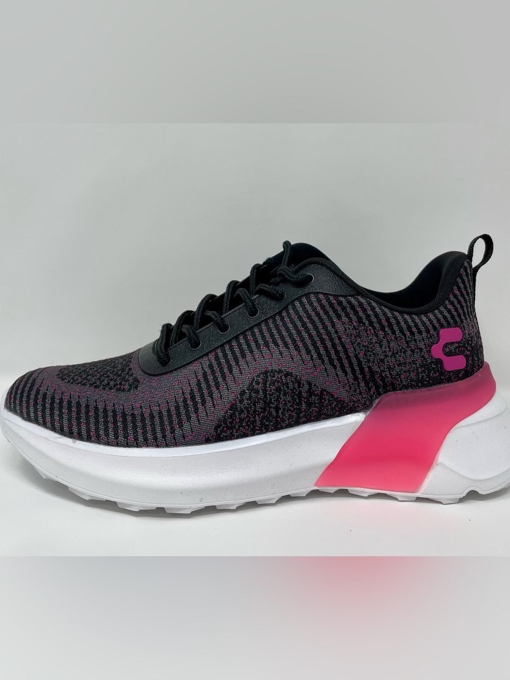 Women's Black Knit Athletic Sneakers with Pink Accent